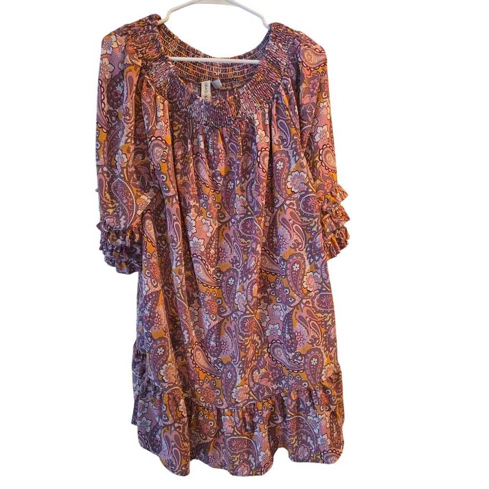 Grace + Karma Midi Dress XL Womens Half Sleeve Geometric Multicolor Coquette